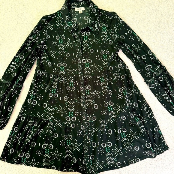 NWOT Macys Style & Co. Small Green Floral Button front tiered mesh peplum hem - Picture 1 of 11